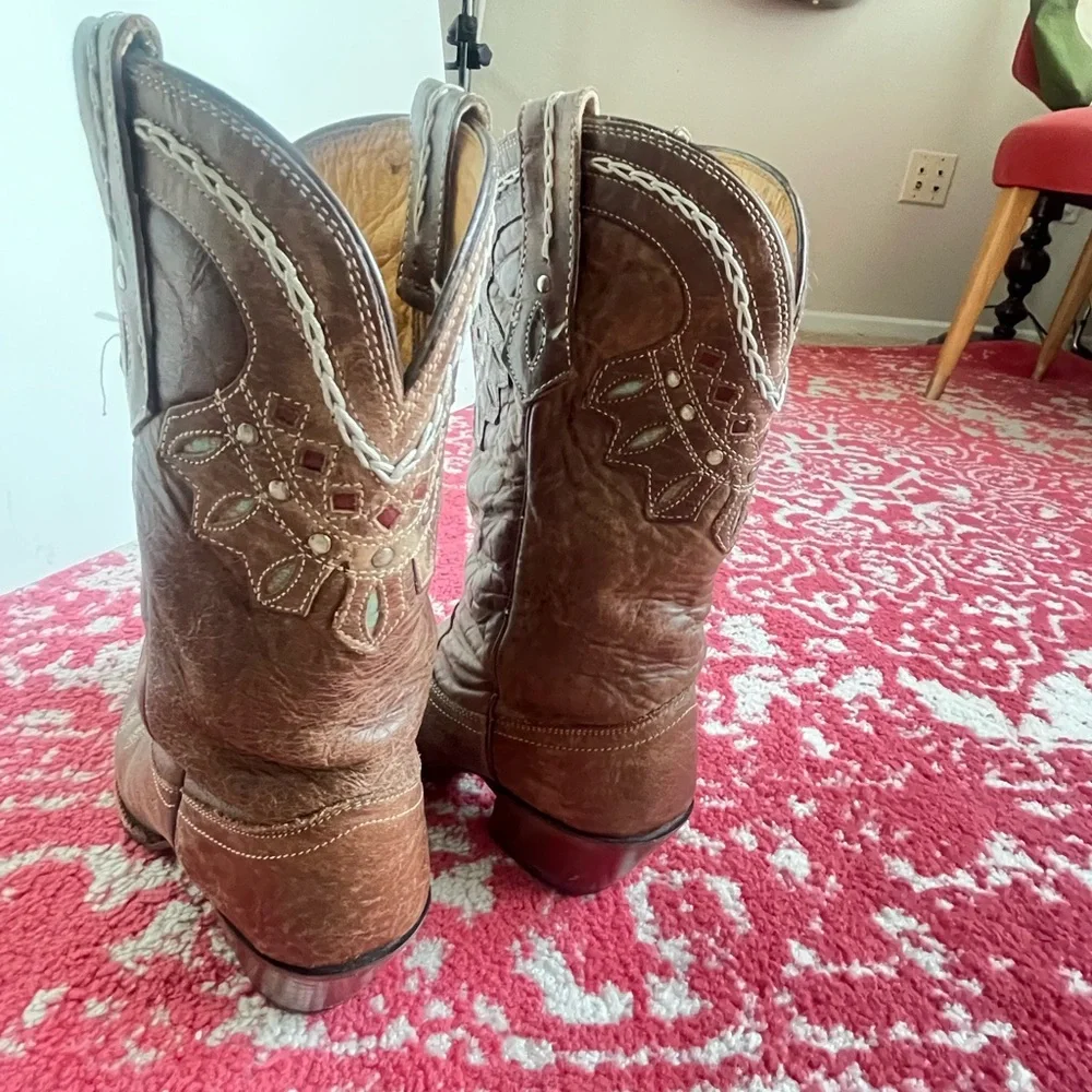 Tony Lama Brown & Turquoise Embroidered Leather Western Booties by - Picture 2 of 7